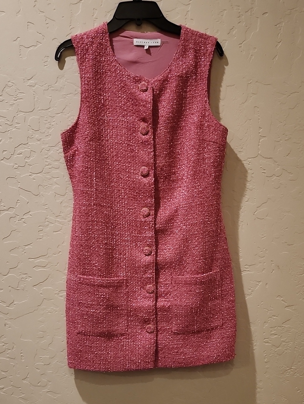 Endless Rose Pink Tweed Button-Front Shift Dress